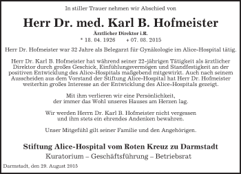 Traueranzeige von Karl B. Hofmeister von trauer.echo-online.de
