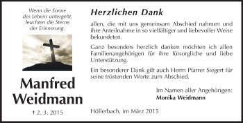 Traueranzeige von Manfred Weidmann von Echo-Zeitungen (Gesamtausgabe)