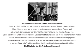 Traueranzeige von Joachim Benhard von Echo-Zeitungen (Gesamtausgabe)