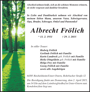 Traueranzeige von Albrecht Frölich von Odenwälder Echo