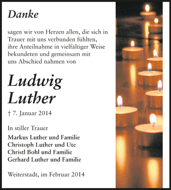 Traueranzeige von Ludwig Luther von Darmstädter Echo