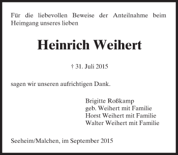 Traueranzeige von Heinrich Weihert von trauer.echo-online.de