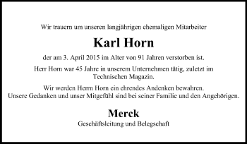 Traueranzeige von Karl Horn von Echo-Zeitungen (Gesamtausgabe)