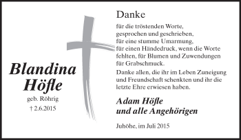 Traueranzeige von Blandina Höfle von Starkenburger Echo