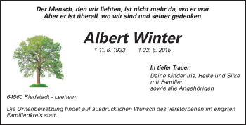 Traueranzeige von Albert Winter von Rüsselsheimer Echo, Groß-Gerauer-Echo, Ried Echo