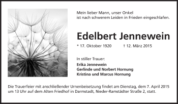 Traueranzeige von Edelbert Jennewein von Echo-Zeitungen (Gesamtausgabe)