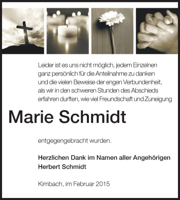 Traueranzeige von Marie Schmidt von Odenwälder Echo