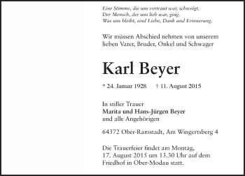 Traueranzeige von Karl Beyer von trauer.echo-online.de