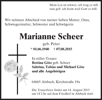 Traueranzeige von Marianne Scheer von trauer.echo-online.de