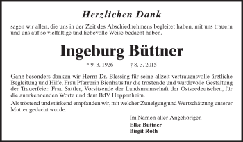 Traueranzeige von Ingeburg Büttner von Starkenburger Echo