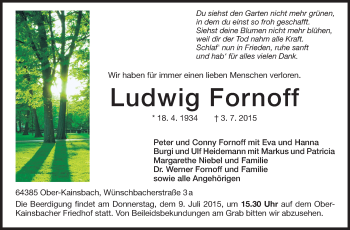 Traueranzeige von Ludwig Fornoff von Echo-Zeitungen (Gesamtausgabe)