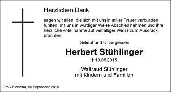 Traueranzeige von Herbert Stühlinger von trauer.echo-online.de