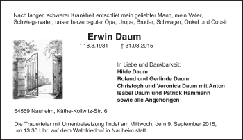Traueranzeige von Erwin Daum von trauer.echo-online.de