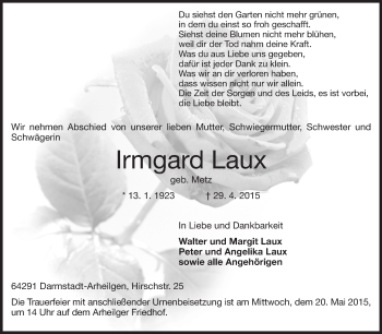 Traueranzeige von Irmgard Laux von Echo-Zeitungen (Gesamtausgabe)