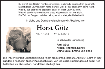 Traueranzeige von Horst Götz von Odenwälder Echo