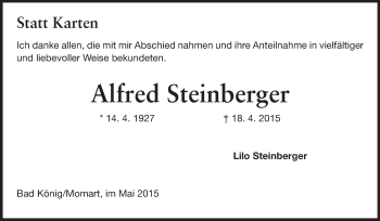 Traueranzeige von Alfred Steinberger von Odenwälder Echo