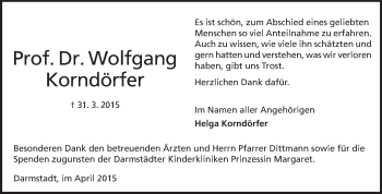 Traueranzeige von Wolfgang Korndörfer von Echo-Zeitungen (Gesamtausgabe)