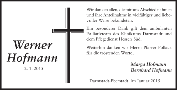 Traueranzeige von Werner Hofmann von Echo-Zeitungen (Gesamtausgabe)