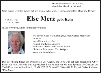 Traueranzeige von Else Merz von trauer.echo-online.de