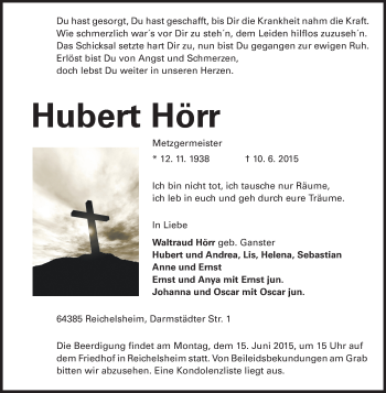 Traueranzeige von Hubert Hörr von Echo-Zeitungen (Gesamtausgabe)