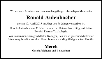 Traueranzeige von Ronald Aulenbacher von Darmstädter Echo