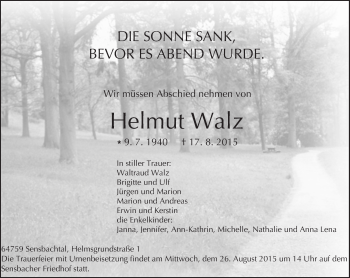 Traueranzeige von Helmut Walz von trauer.echo-online.de