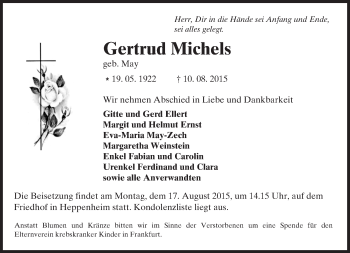 Traueranzeige von Gertrud Michels von trauer.echo-online.de