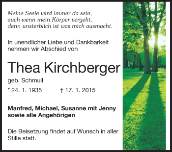 Traueranzeige von Thea Kirchberger von Echo-Zeitungen (Gesamtausgabe)