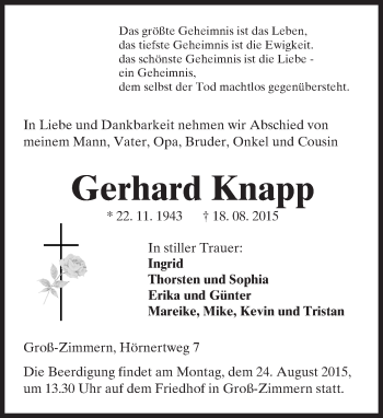 Traueranzeige von Gerhard Knapp von trauer.echo-online.de