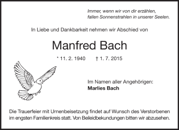 Traueranzeige von Manfred Bach von Rüsselsheimer Echo, Groß-Gerauer-Echo, Ried Echo