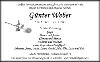 Traueranzeige von Günter Weber von Odenwälder Echo