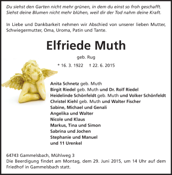Traueranzeige von Elfriede Muth von Odenwälder Echo