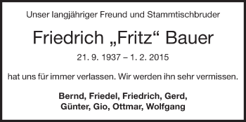 Traueranzeige von Friedrich Bauer von Echo-Zeitungen (Gesamtausgabe)