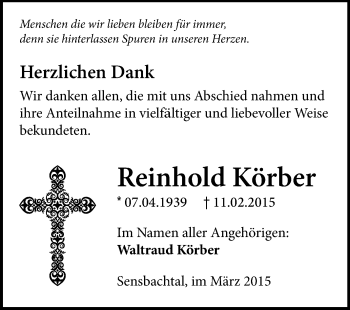 Traueranzeige von Reinhold Körber von Odenwälder Echo