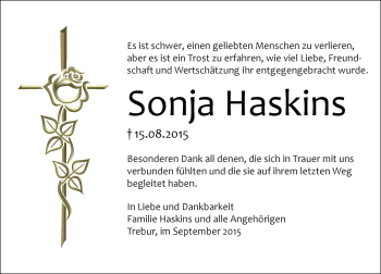 Traueranzeige von Sonja Haskins von trauer.echo-online.de