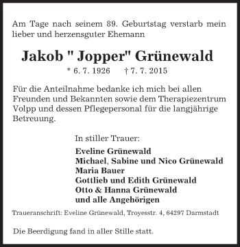 Traueranzeige von Jakob Grünewald von trauer.echo-online.de