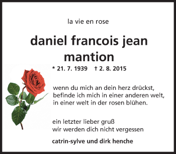 Traueranzeige von Daniel Francois Jean Mantion von trauer.echo-online.de