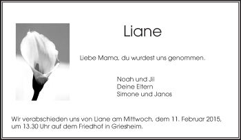 Traueranzeige von Liane  von Echo-Zeitungen (Gesamtausgabe)