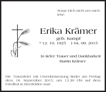 Traueranzeige von Erika Krämer von trauer.echo-online.de