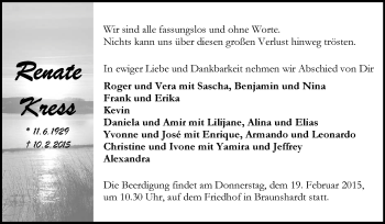 Traueranzeige von Renate Kress von Echo-Zeitungen (Gesamtausgabe)