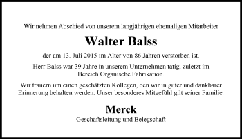 Traueranzeige von Walter Balss von trauer.echo-online.de