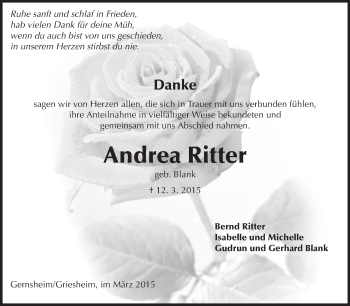 Traueranzeige von Andrea Ritter von Echo-Zeitungen (Gesamtausgabe)