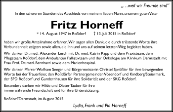 Traueranzeige von Fritz Horneff von trauer.echo-online.de