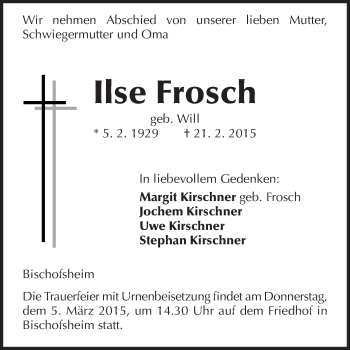 Traueranzeige von Ilse Frosch von Rüsselsheimer Echo, Groß-Gerauer-Echo, Ried Echo