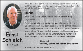 Traueranzeige von Ernst Schleich von trauer.echo-online.de
