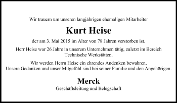 Traueranzeige von Kurt Heise von Echo-Zeitungen (Gesamtausgabe)
