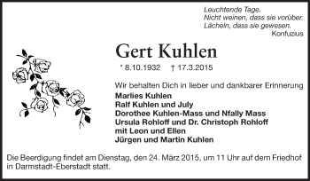 Traueranzeige von Gert Kuhlen von Echo-Zeitungen (Gesamtausgabe)