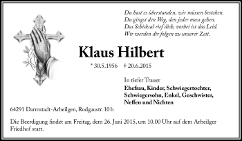Traueranzeige von Klaus Hilbert von Echo-Zeitungen (Gesamtausgabe)