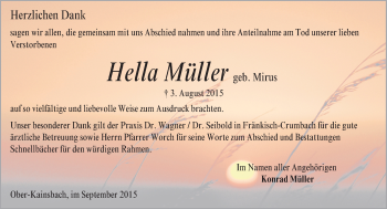 Traueranzeige von Hella Müller von trauer.echo-online.de
