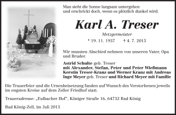 Traueranzeige von Karl Treser von Echo-Zeitungen (Gesamtausgabe)